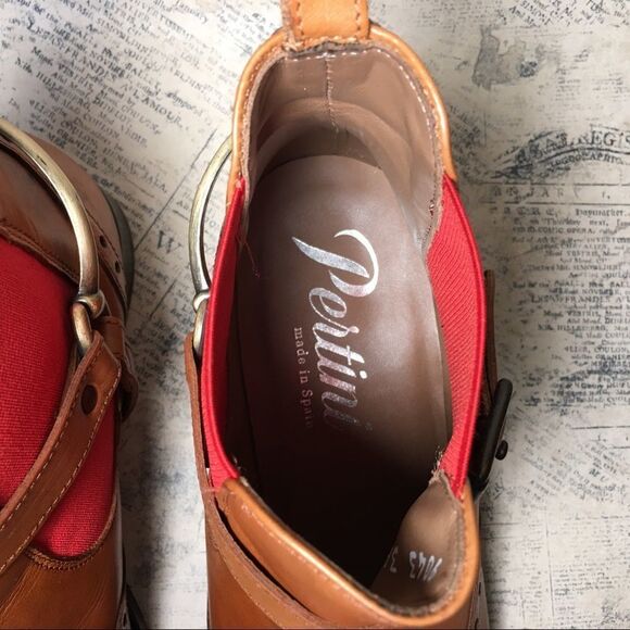 Pertini brown leather booties with red elastic - Picture 5 of 16